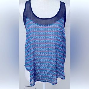 💙Hollister Chiffon Tank Top Blue Geometric Print Flowy Blouse Shirt💙 ~med